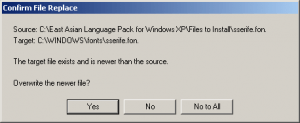 Overwrite language support files in Windows XP